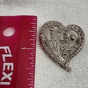 Silver-Tone Crystal Heart Brooch Pin - Elegant Sparkling Accent